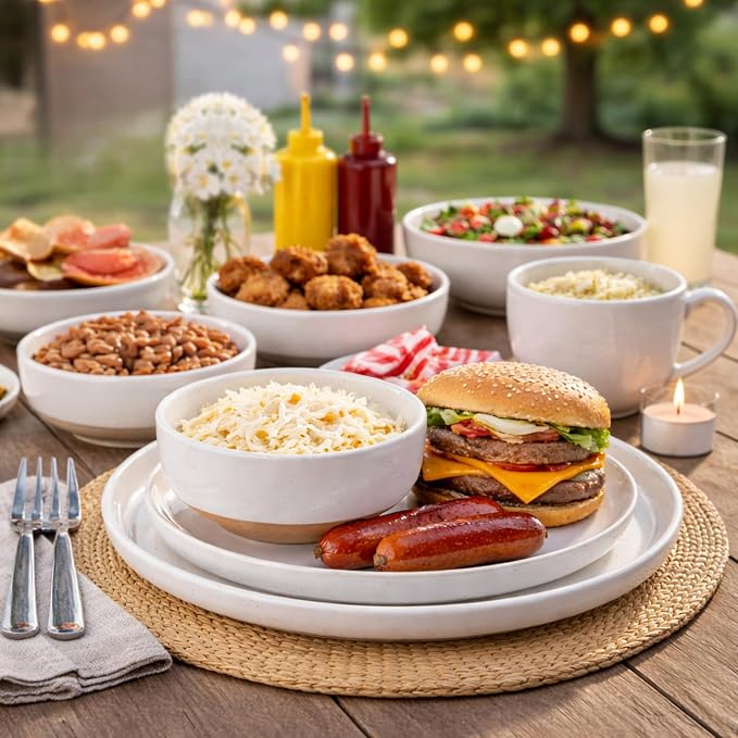 AmorArc Dinnerware Sets for 4, 16 Pieces Ceramic Plates and Bowls Set | Scratch Resistant Stoneware Dishes Set, Dishwasher & Microwave Safe,White