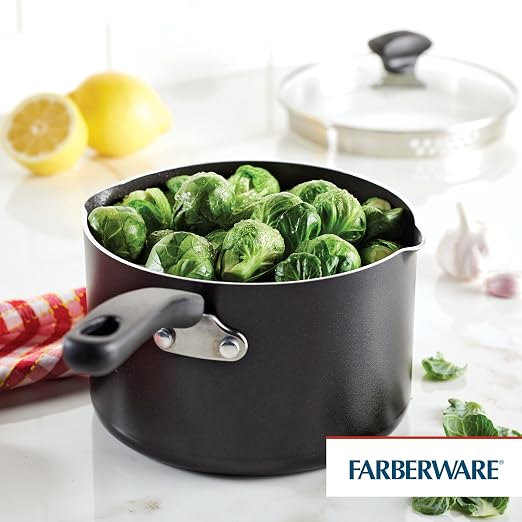 Farberware Cookstart Aluminum DiamondMax Straining Nonstick Saucepan, 3-Quart, Black