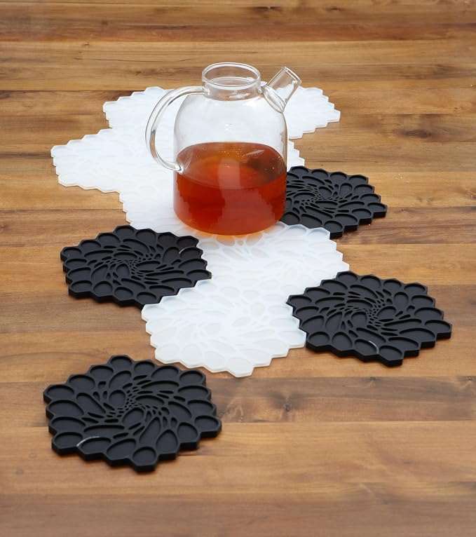 7 x 7 Hive Interlocking Silicone Trivet, BPA, PVC-Free, Heat Resistant Up to 675°F, Non Slip, Protects Table from Heat, Amber Color, Pack of 1