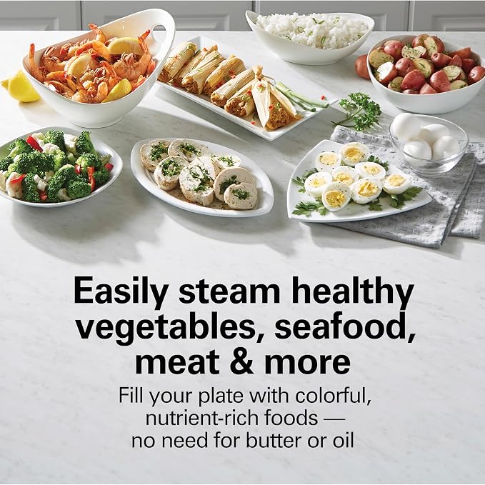 Hamilton Beach Digital Electric Food Steamer & Rice Cooker for Quick, Healthy Cooking for Vegetables and Seafood, Stackable Two-Tier Bowls, 5.5 Quart, Black & Stainless Steel