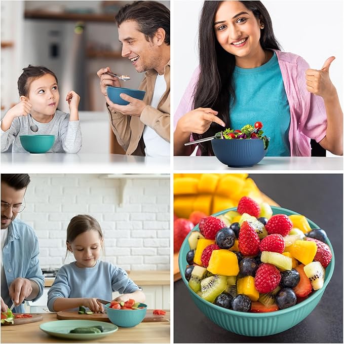 Unbreakable Cereal Bowls 24 oz, Set of 6 | Plastic Bowls Reusable, Lightweight, Made of Wheat Straw Fiber, Ideal for Salad, Soup, Ramen, Noodles, Oatmeal