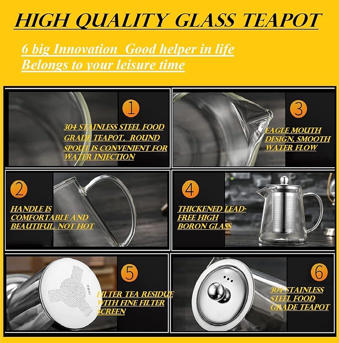 Mini Size Glass Teapot Tea Kettle-with Stainless Steel Removable Infuser for Blooming Tea & Loose Leaf Tea, Microwave & Stovetop Safe, 950ML/32oz (L-950)