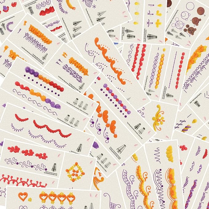 Piping Tips Practice Board Guide Paper Sheets 250+ Cake Decorating Tips Techniques Tutorial Patterns 74 Sheets/Set | Piping Tips Practice Board Guide Paper Sheets 250+ Cake Decorating Tips Techniques Tutorial Patterns 74 Sheets/Set
