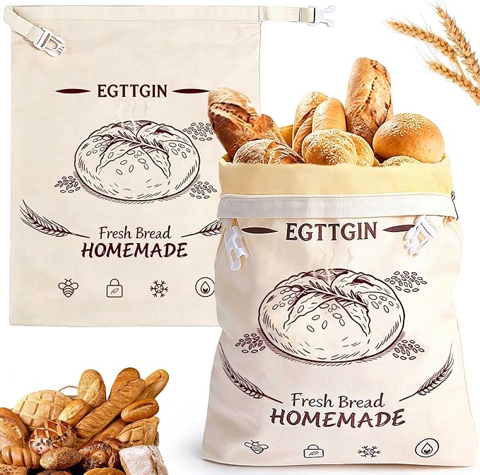 Zippered Beeswax Bread Bags, XL 17"x13" Reusable Organic Cotton Cloth Storage Bags for Homemade Sourdough Loaves, Fresh-Keeping, Freezer-Safe & Eco-Friendly (2 Pack)
