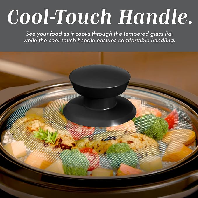 COOK WITH COLOR 2QT Mini Electric Round Slow Cooker - Adjustable Settings, Removable Stoneware Pot, Tempered Glass Lid, Dishwasher Safe, Cool-Touch Side Handles, Black