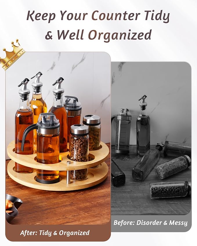 2Pack Rotating Wood Tumbler Organizer, 30 oz 40 oz Spinning Turnable Tumblers Holder, 360° Rotatable 7 Large Cups Bottle Tumbler Storage Display Stand, Rotate Syrup Organizer for Cabinet Countertop