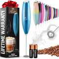 Zulay Powerful Milk Frother for Coffee with Upgraded Titanium Motor - Handheld Electric Whisk, Milk Foamer, Mini Mixer & Coffee Blender for Frappe, Latte, Matcha, No Stand - Frosted Blue