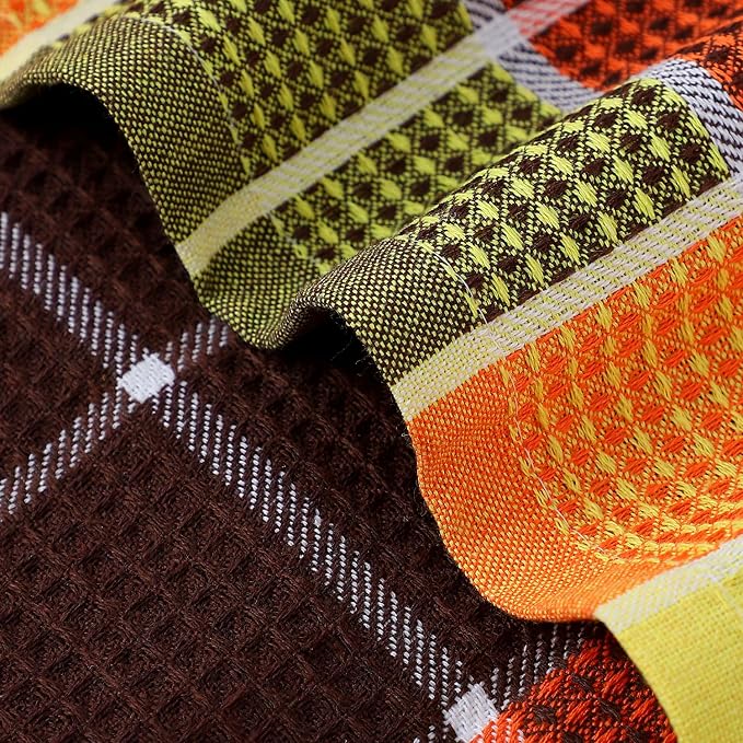 Bright Large Kitchen Towels, 4-Pack, 16 Inch x 26 Inch Buffalo Check Dish Towels for Washing Drying Dishes, Colorful Waffle Design Tea Towel Bar Towel, Buffalo