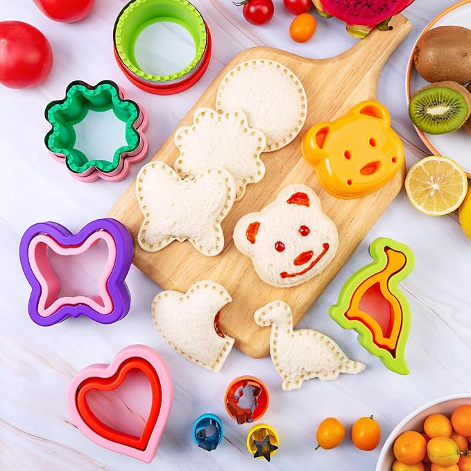 Sandwich Cutters for Kids Lunch 48 Pcs | Cookie Cutters Set, Vegetable Fruit Cutters Shapes, Stainless Steel, Biscuit Cutters, Dinosaur Mouse Heart Star