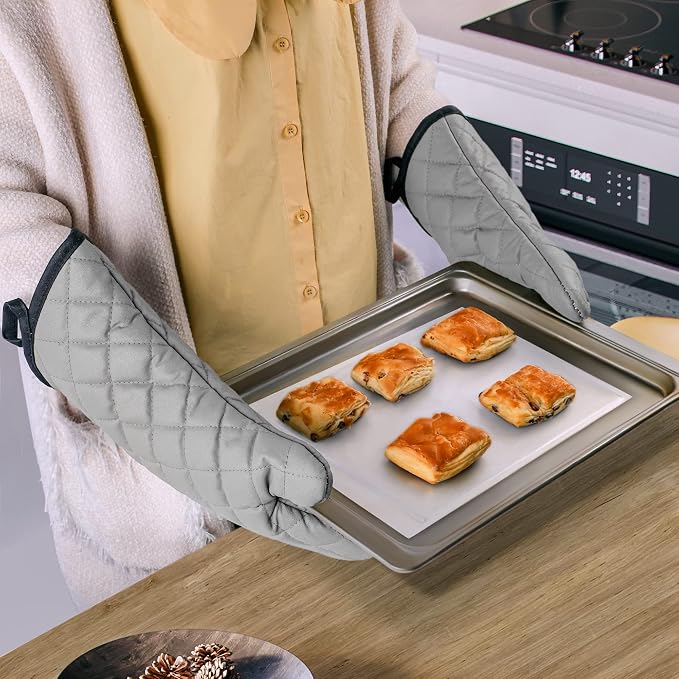 ARCLIBER 16" Quilted Terry Oven Mitts 1 Pair Heat Resistant Kitchen | Quilted Lining, 1 Pair, Heat Resistant, Classic, Cotton Blend, Cooking, Baking, Grilling, Non-Slip Grip