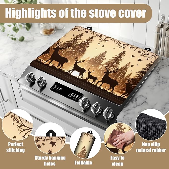 Forest Deer Stove Top Covers for Electric Stove, Wild Animals Electric Gas Stove Pad Heat Resistant Range Cooktop Protector for Home Decor Kitchen 28"x20"