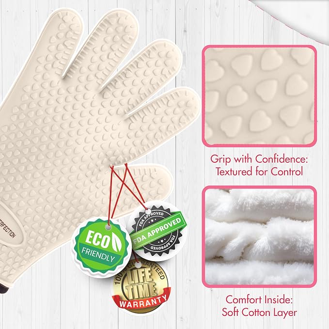 KITCHEN PERFECTION S Silicone Smoker BBQ Gloves - Heat Resistant Oven Mitts | Made For Women, Waterproof, 5-Finger Design For A Better Grip, For Meat Smoking, Grilling, Cooking, Frying Turkey, Grill Gift
