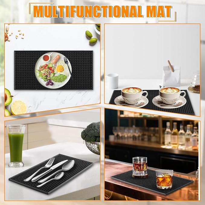 Ninsula 2 Pack Bar Mat, 6" x 12" Bar Mats for Countertop, Non Slip Spill Proof Service Mat, Rubber Dish Drying Mat for Coffee Bar, Bartending, Home Kitchen & Restaurant
