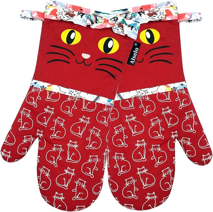 Alselo Oven Mitts, 7"x13.5", 1 Pair | Silicone Printed, Kitchen Mittens