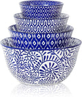 Selamica Ceramic Mixing Bowls, Nesting Bowls Set of 4 for Mixing, Baking, Prepping, Cooking, Salad, 20/36/60/123 oz, Microwave & Dishwasher Safe, Vintage Blue