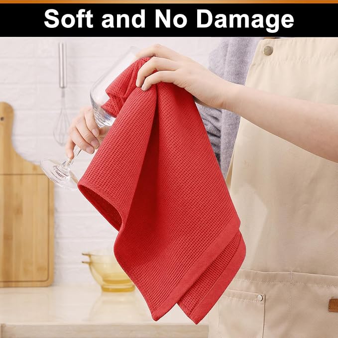 Homaxy 100% Cotton Waffle Weave Kitchen Towels, 4 Pack, Red | Soft and Absorbent Dish Towels, 16 x 26 Inches Quick Dry Hand Towels