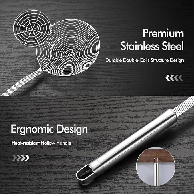 5.3 Inch Spider Strainer With Mesh Fatsoff Soup Scoop,Slotted Spoon For Cooking,Fat Skimmer Spoon For Kitchen Fryer Basket