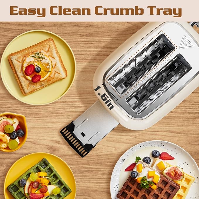 Aigostar Toaster 2 Slice, Retro Extra-Wide Slot, Cream White | Best Rated Prime, For Toasting Bagels, Breads, Waffles & More, Cancel, Defrost & 6 Browning, Removable Crumb Tray