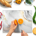 Glass Cutting Board 16"x12": Tempered Glass Kitchen Counter Protector - Durable- Scratch-Resistant, Heat-Proof - Design 7 - White & Gold