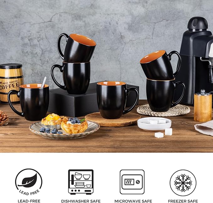 GBhome 16 oz Coffee Mugs Set of 6, Ceramic Coffee Cups- Orange