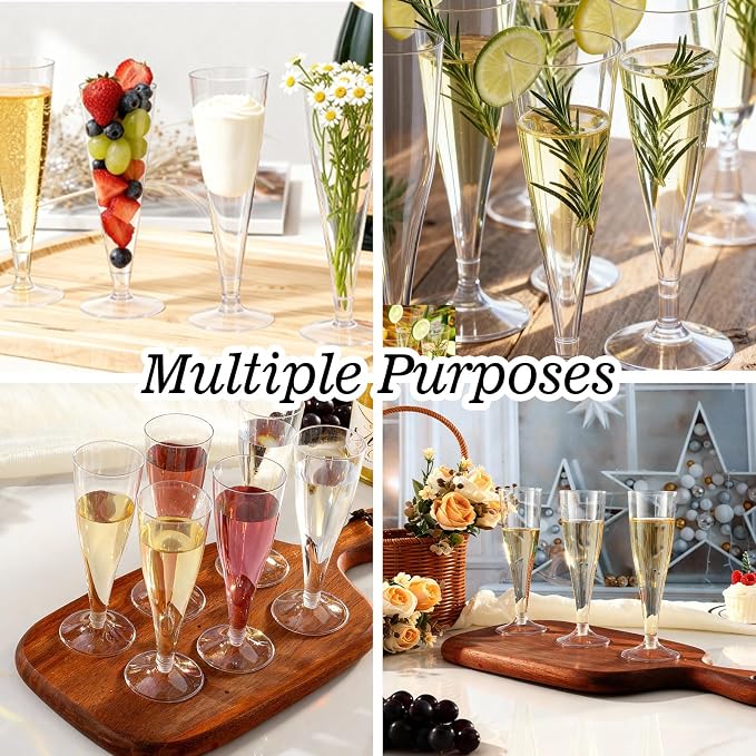 Bestluck 100Pack 4.5oz Clear Champagne Flutes Plastic | Plastic Disposable Stemware, Disposable Champagne Flutes for Party, Mimosa Bar, Wedding, Anniversary and Graduation