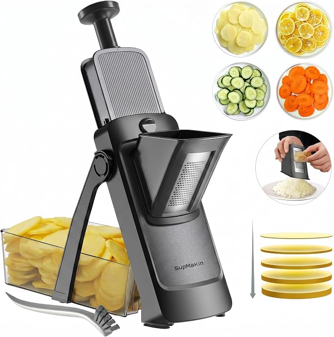 SupMaKin Safe Mandoline Slicer, Upgraded Adjustable Chips Slicer 1-8 mm | Vegetables Fruits Slicer with Container Grater, Stainless Steel Blade,Faster Slicer Artifact Kitchen Gadgets Dishwasher Gifts