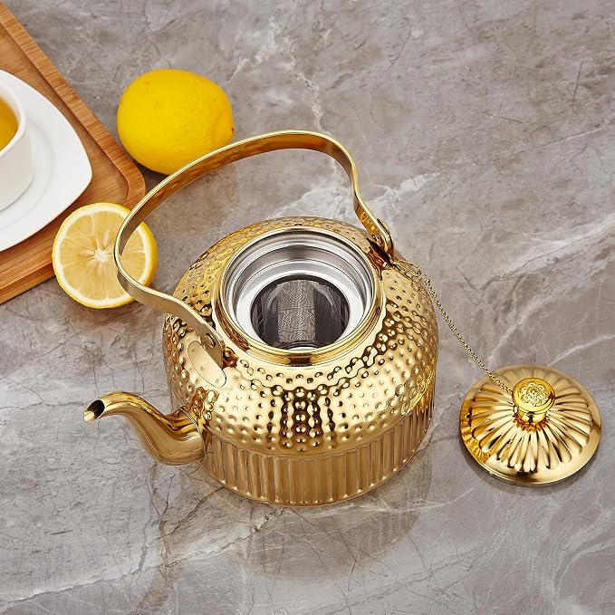 SANQIAHOME Antique 1.4L (45 Oz) Stainless Steel Teapot with Infuser Gold