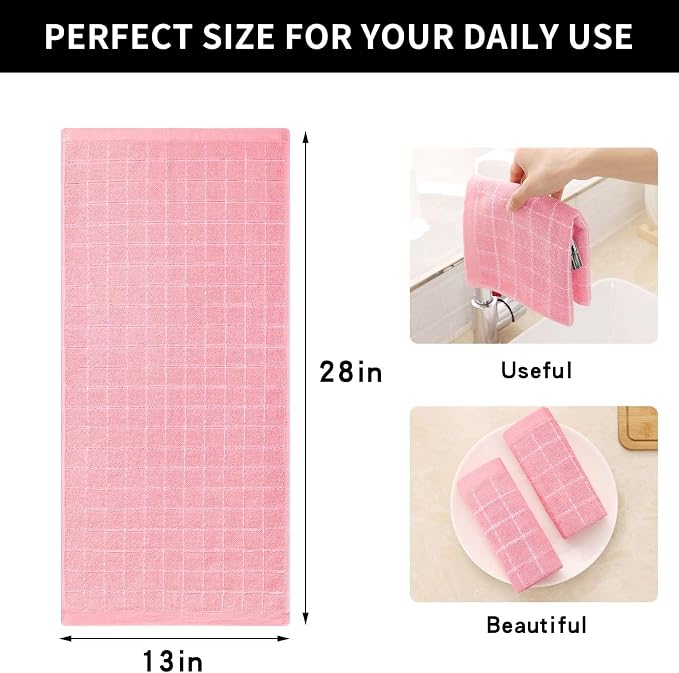 Homaxy 100% Cotton Terry Kitchen Towels, 18 Pack, Pink | Ultra Soft and Absorbent Dish Towels for Kitchen, Suitable for Drying and Washing Dishes