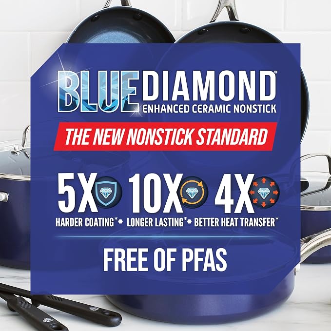 Blue Diamond 10" Diamond Infused Ceramic Nonstick Frying Pan Skillet, Blue | PFAS-Free Ceramic Nonstick, Dishwasher & Oven Safe, Stay Cool Handle, Durable Metal Utensil Safe, Egg & Omelet Pan