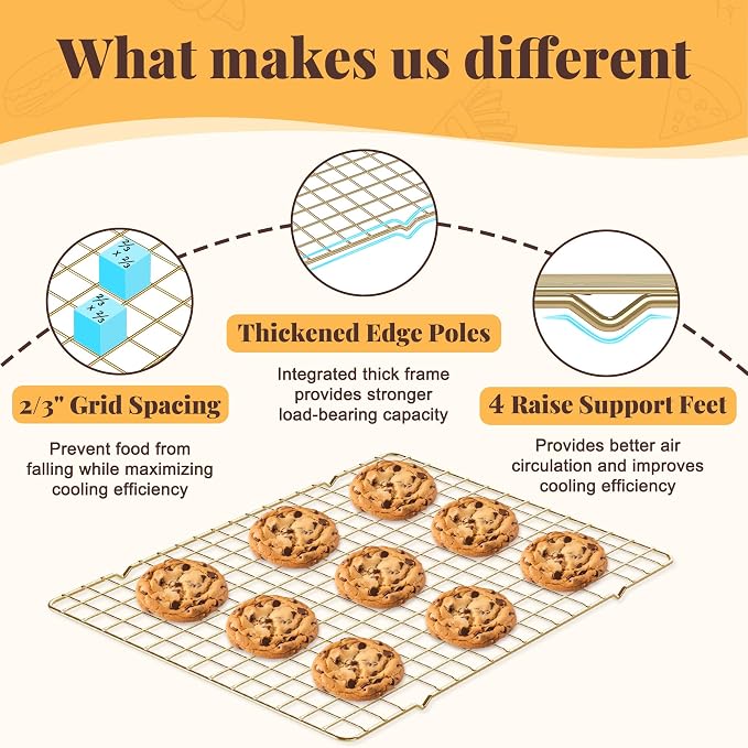 Cooling Racks for Cooking and Baking - 2 PCS 10" x 15" Grid Wire Baking Rack for Oven Cooking, Baking, Grilling, Roasting - Dishwasher Safe Bacon Rack - Fits Jelly Roll Cookie Sheet Pan