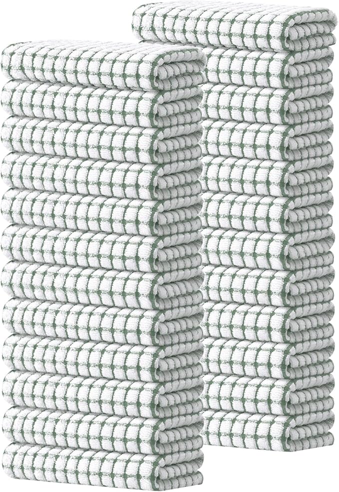 Kitinjoy Cotton 24 Pack Terry Kitchen Towels, Grass Green | 16 x 25 Inches Super Soft and Absorbent Dish Towels, Quick Drying hand towels for kitchen Drying