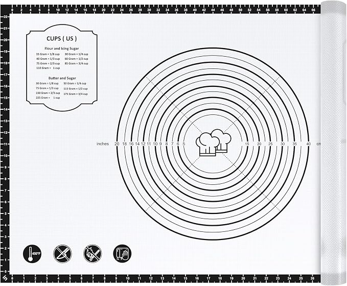 DANIA & DEAN 36"x24" Large Durable Silicone Baking Mat for Pastry and Bread | Non-Slip & Non-Stick Mat with Measurements, for Pizza, Pie Crust, Dough Rolling, Pasta & Sourdough, Reusable Counter Sheet