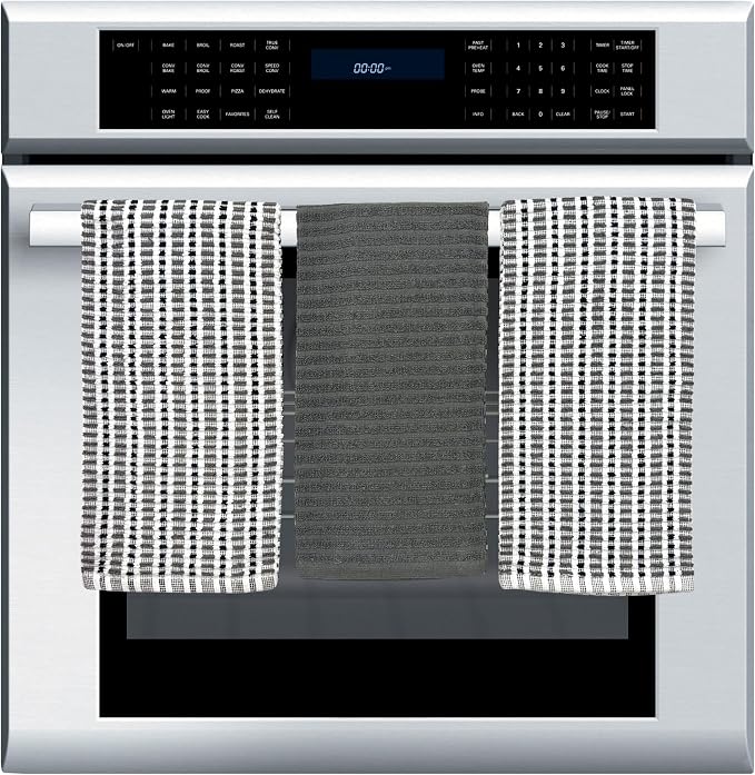 Thanksgiving Kitchen Towels- Set of 3 100% Cotton Solid Dark Gray and Checkerboard Grid Pattern Design- 28 x 18 Multipurpose Towels for Everyday Use