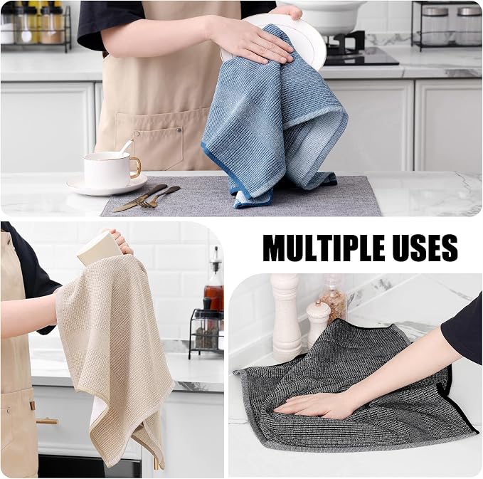 Homaxy 380 GSM Cotton Premium Kitchen Towels 6 Pack, 18"x 28", Mix | Flat and Terry Dish Towels, Highly Absorbent Tea Towel Set with Hanging Loop, Soft Kitchen Hand Towels, Navy/Khaki/Black