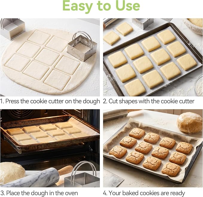 USLAI Biscuit Cutter Set (1.75, 2, 2.5, 2.75, 3.25 Inch) | Food-Grade Stainless Steel, Fluted Cookie Cutter with Handle, Professional Kitchen Baking Dough Tools