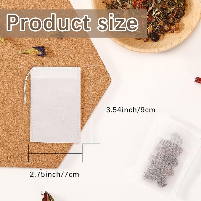 300 Pcs Empty Tea Bags for Loose Leaf Tea, Disposable Small tea Filter Bags with Drawstring fillable Cloth Diy Empty Tea Sachets for Loosetea, Coffee, Herbs, Spice (3.54 x 2.75 inch) (Pack of 2)