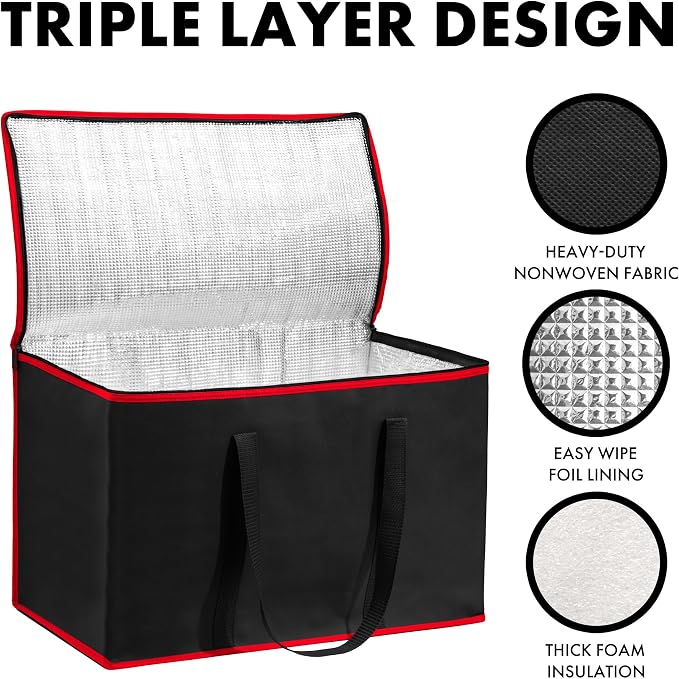 Carrywell (Not Made In China) Insulated Food Delivery Bags, XXXL Pizza Delivery and Reusable Warming Bag For Catering, Thermal Insulation Tote for Hot and Cold Food, Doordash