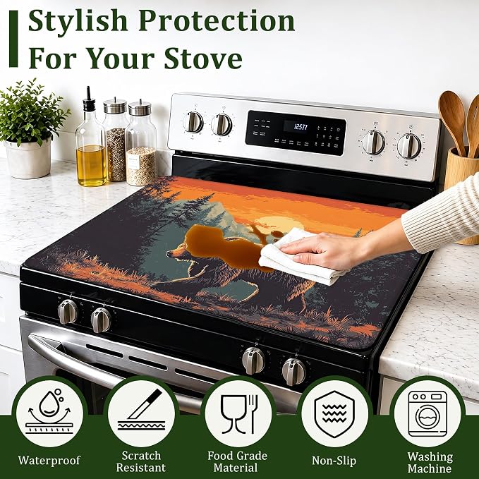 Bear Mountain Sunset Stove Top Covers for Electric Stove,Electric Gas Stove Pad Heat Resistant Range Cooktop Protector for Home Decor Kitchen 28.5"x20.5"