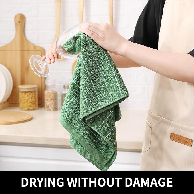 Homaxy 100% Cotton Terry Kitchen Towels, 8 Pack, Grass Green | Ultra Soft and Absorbent Dish Towels for Kitchen, Suitable for Drying and Washing Dishes