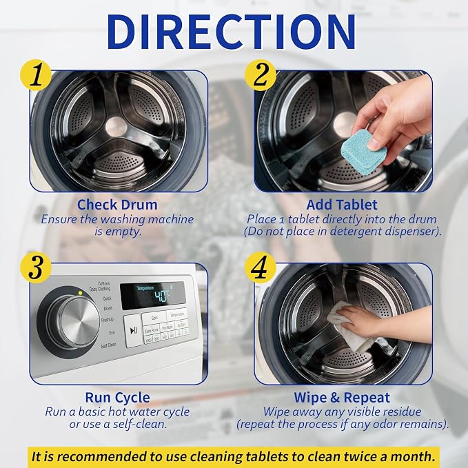 Washing Machine Cleaner Tablets for Pet Owners -12Pack, Deep Clean Descaler,Tackles Cat &Dog Hair,Freshens Odors &Laundry Detergent Residue,Septic Safe,HE Top &Front Load Washer -6Month Supply