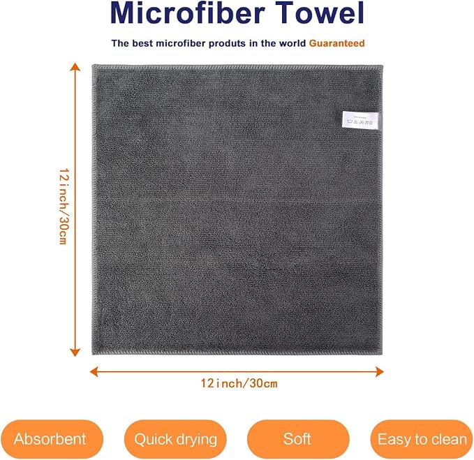 Dish Cloths for Washing Dishes with Scrub Side, Microfiber Dish Rags | Dual-sided microfiber dish cloths with scrubber for stuck-on food, quick dry kitchen washcloths 20 Pack, 8" x 8 Inch Gray