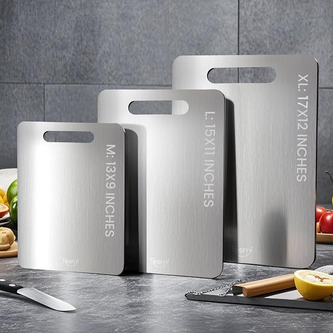 Titanium Cutting Board Set of 3, 100% Pure Titanium Food Grade Kitchen Chopping Board, Double-Sided Non-Toxic Easy to Clean & Dishwasher Safe, for Meats, Fruits and Vegetables (M+L+XL)