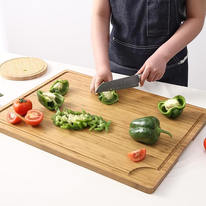 24x18 Inch Bamboo Cutting Boards for Kitchen, Extra Large Wood Chopping Board with Juice Groove and Handle, Revisible Butcher Block Charcuterie Serving Tray