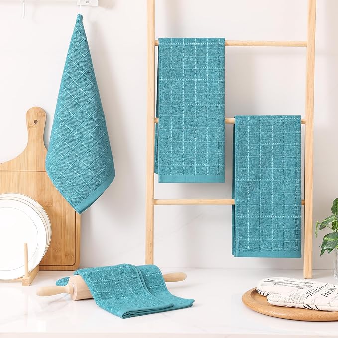 Homaxy 100% Cotton Terry Kitchen Towels, 6 Pack, Lake Blue | Ultra Soft and Absorbent Dish Towels for Kitchen, Suitable for Drying and Washing Dishes