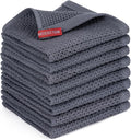Kitchen Towels 8-Pack Kitchen Dish Cloths,100% Cotton,12x12 In,Dark Grey | Towels Waffle Weave,Ultra Soft Absorbent, Quick Drying