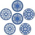 SMARTAKE 6 Set Silicone Trivet Mats for Hot Dishes Pots Pans (Navy Blue) | Heat Resistant Pots and Pans Holders, Non-Slip Flexible Pads Coasters for Countertops Table, Modern Kitchen Decor Accessories
