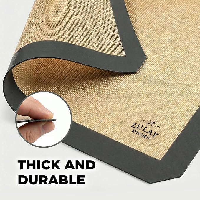Zulay Kitchen Silicone Baking Mat 2 Pack – 16.5"×11.6" BPA-Free Reusable Baking Sheet, Heat Resistant 480°F – Non-Slip Border, Perfect for Cookies, Bread, Pastries & Oven Use - (Dark Gray)