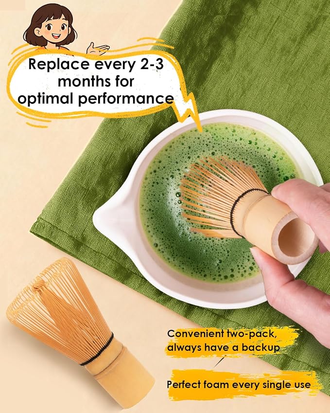 Matcha Whisk - 2-pack Bamboo Matcha Whisk Set | Handcrafted Traditional Japanese Chasen, 100-Prong Matcha Stirrer Wisk Mixer Brush for Authentic Matcha Tea Preparation