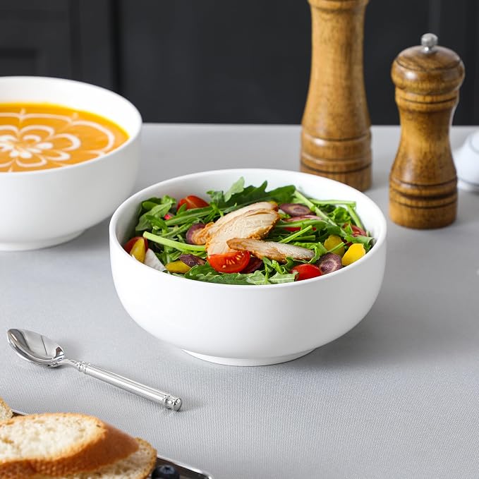 MALACASA Salad Soup Bowls Set of 2, 44 OZ White Ceramic Bowls | Porcelain Bowls for Soup, Cereal, Pasta, Oatmeal, Ramen, Microwave & Dishwasher Safe, Series REGULAR