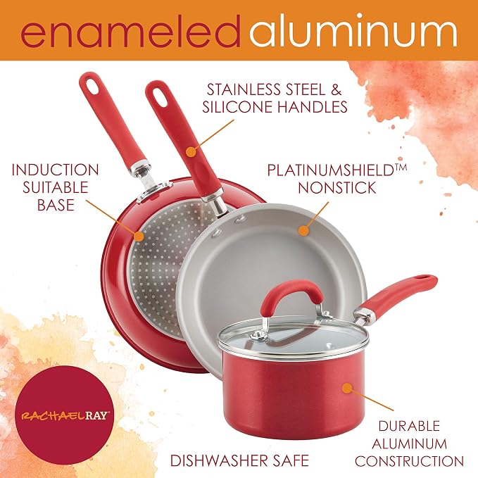 Rachael Ray Create Delicious Aluminum Nonstick Steam Set, 3-Quart, Red Shimmer